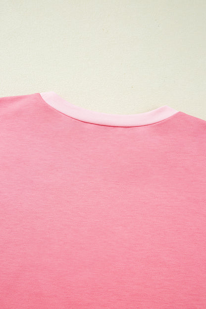 Peach Blossom Two Tones Patchwork Half Sleeve T Shirt