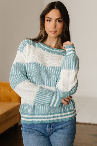 Two Tone Striped Patchwork Drop Shoulder Loose Sweater (Other Colors)