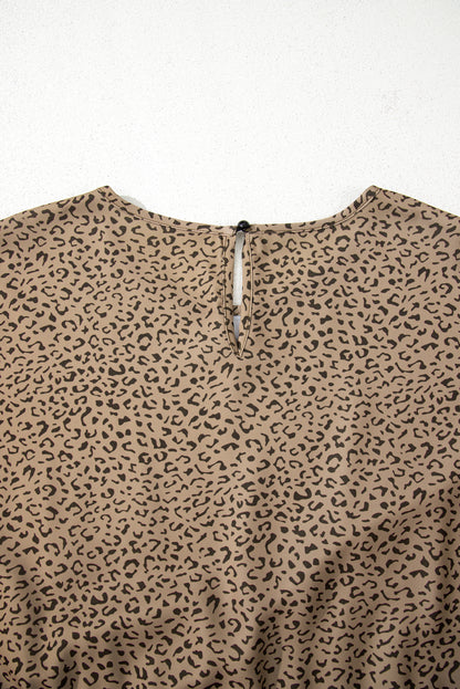 Brown Leopard Print Frill Trim Short Sleeve Flared Dress