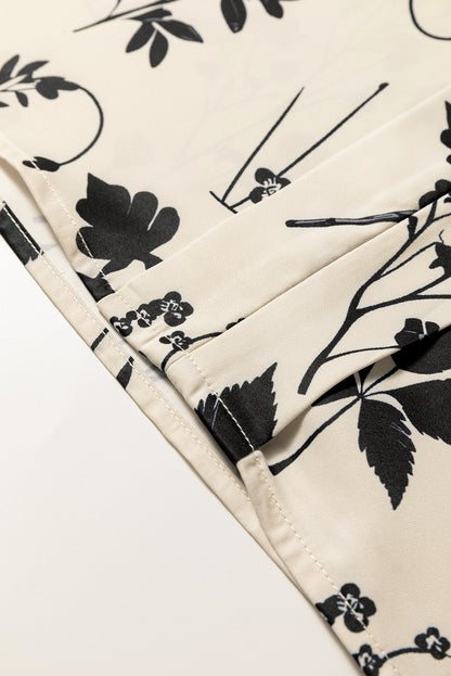 Botanical Floral Print Split Neck Long Sleeve Blouse