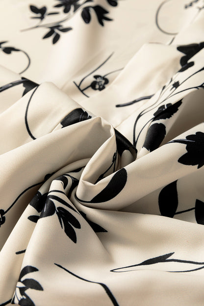 Botanical Floral Print Split Neck Long Sleeve Blouse