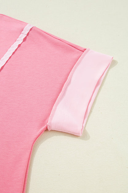 Peach Blossom Two Tones Patchwork Half Sleeve T Shirt