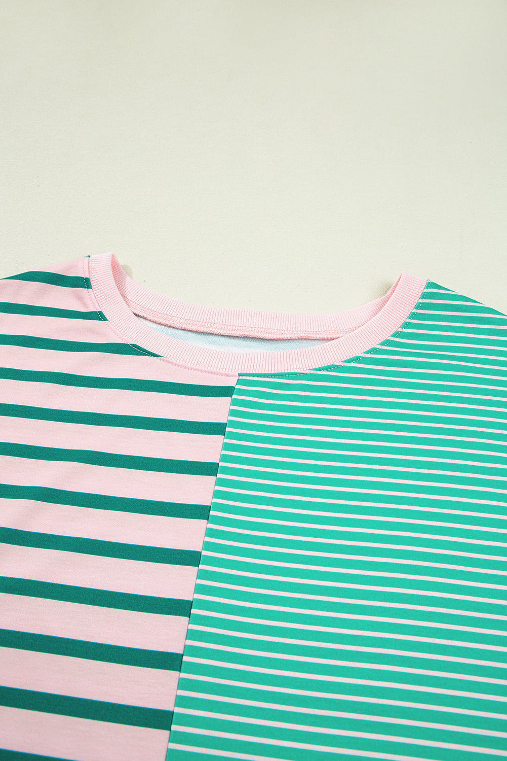 Green Stripe Color Block Exposed Seam Side Slit Sweatshirt