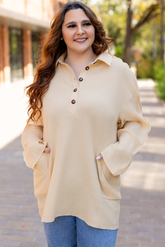 Jet Stream Thermal Waffle Knit Henley Tunic Top