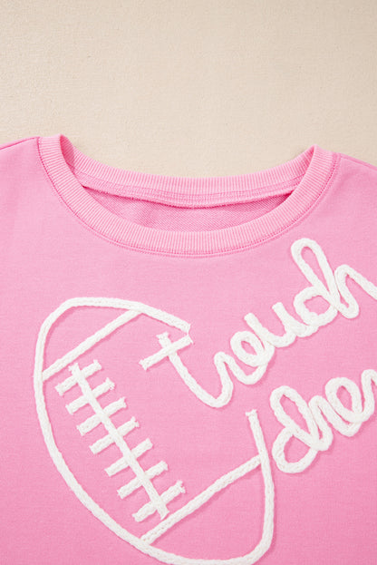 Pink Touch Down Rugby Football Embroidered Sweatshirt
