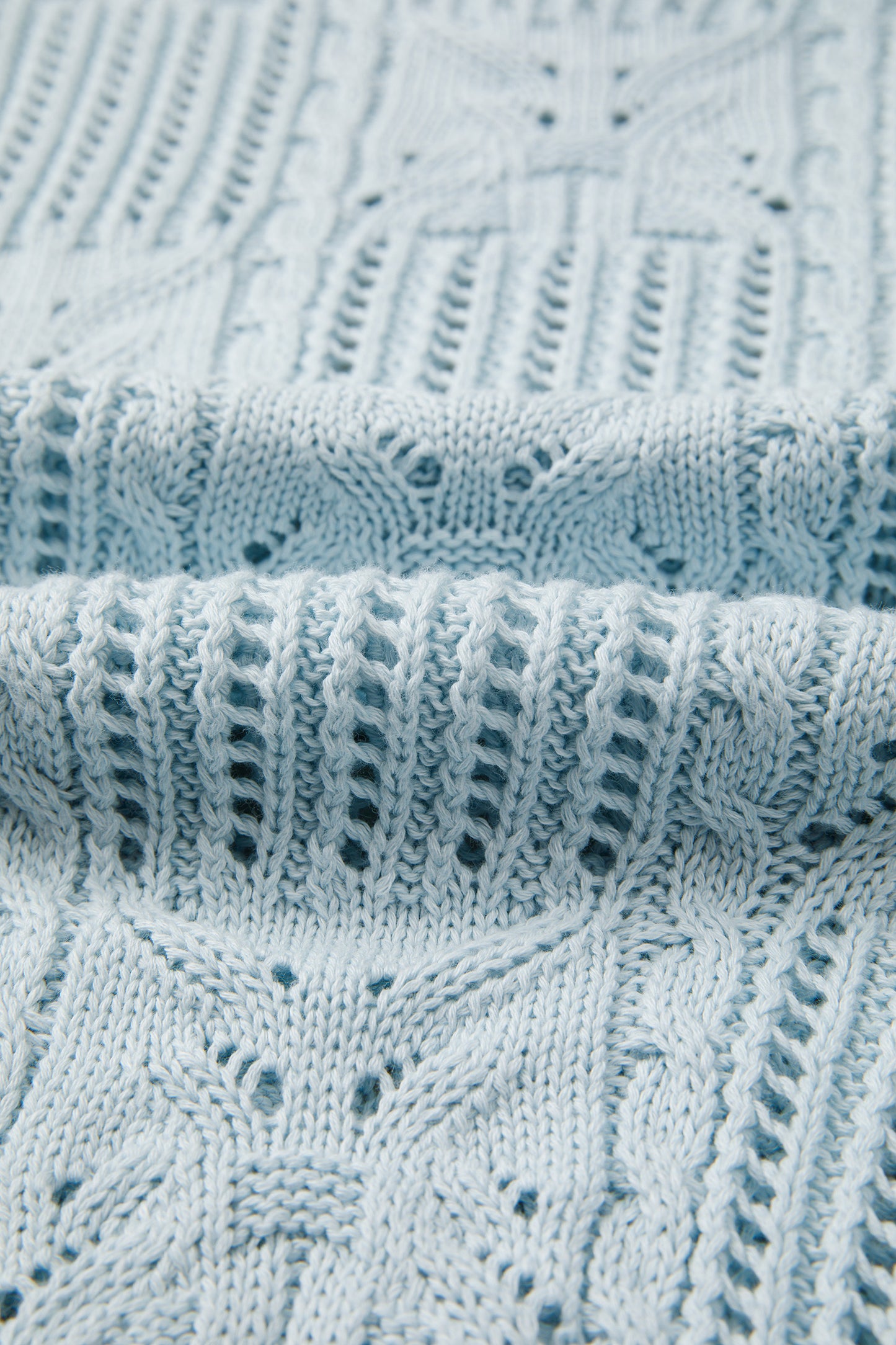 Bonbon Pointelle Knit Patterned Scalloped Trim Short Sleeve Sweater (Other Colors)