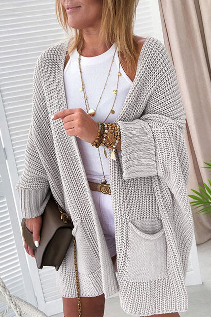 Gray Oversized Fold Over Sleeve Open Front Cardigan (Extended Sizes)
