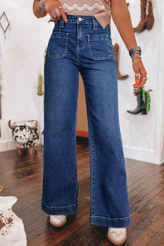 Sail Blue Wide Leg Pocketed High Waist Jeans (Extended Sizes)