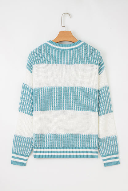 Two Tone Striped Patchwork Drop Shoulder Loose Sweater (Other Colors)