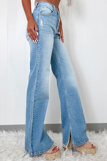 Myosotis High Rise Shift Slit Leg Straight Jeans (Extended Sizes)