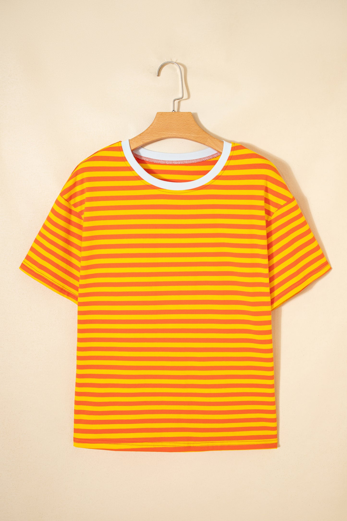 Stripe Contrast Crew Neck Drop Shoulder Loose Tee (Other Colors)