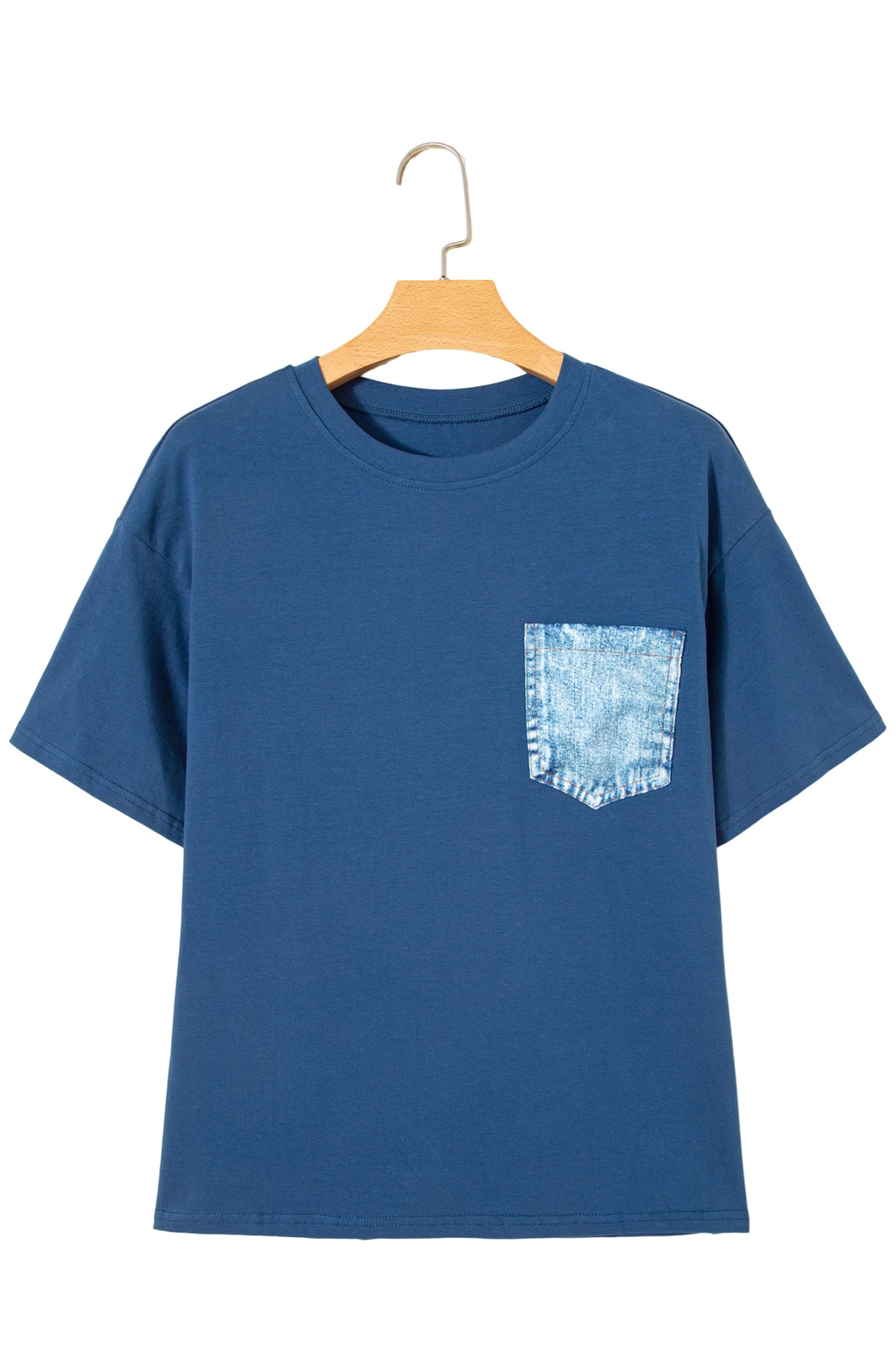Color Block Chest Pocket Patched Casual Short Sleeve Top (Other Color)