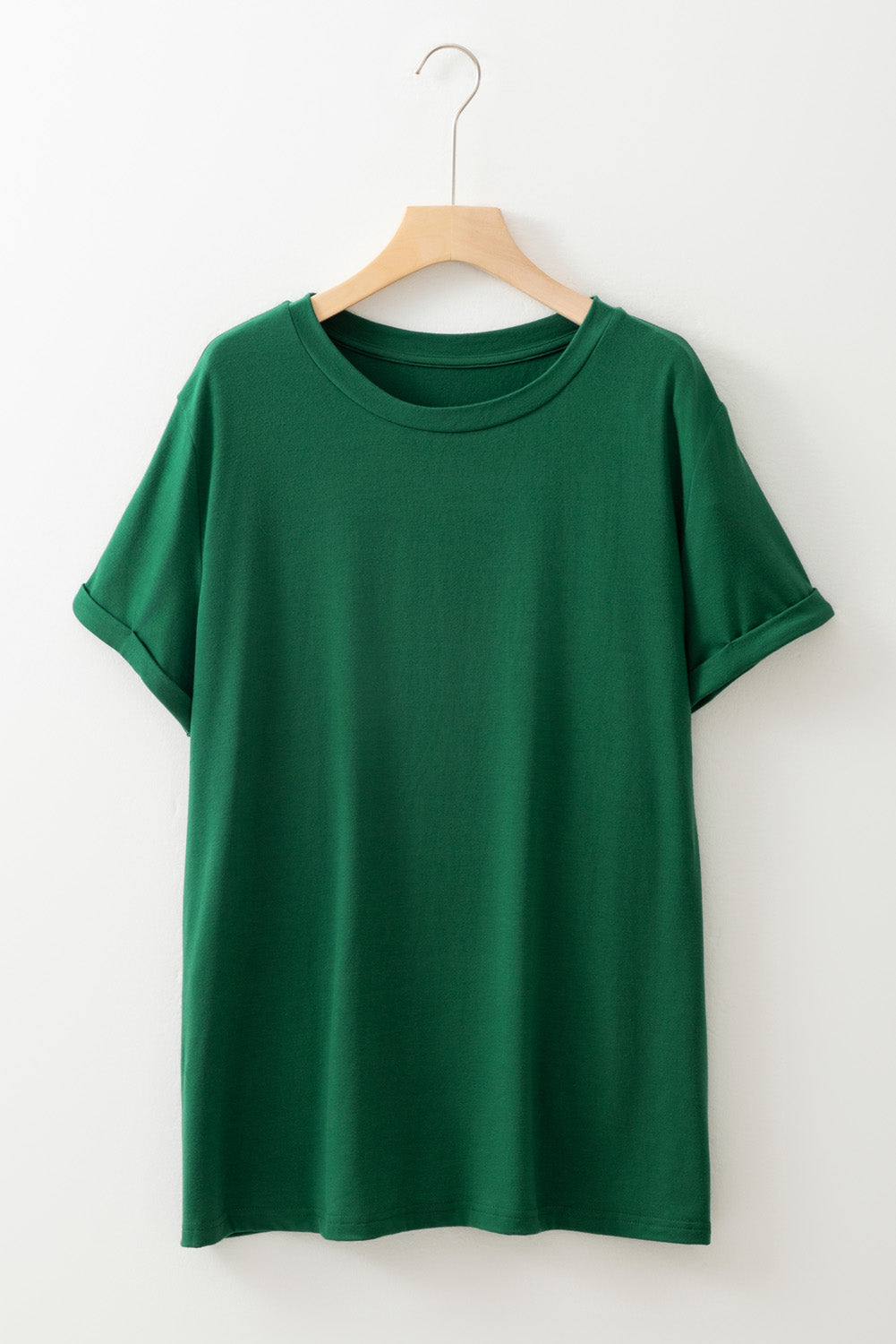 Dark Green Round Neck Rolled Sleeve T-shirt