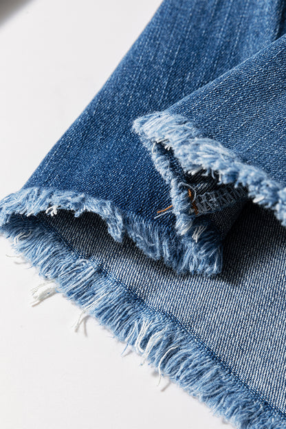 High Waist Button Fly Seamed Raw Hem Flare Jeans (Extended Sizes)
