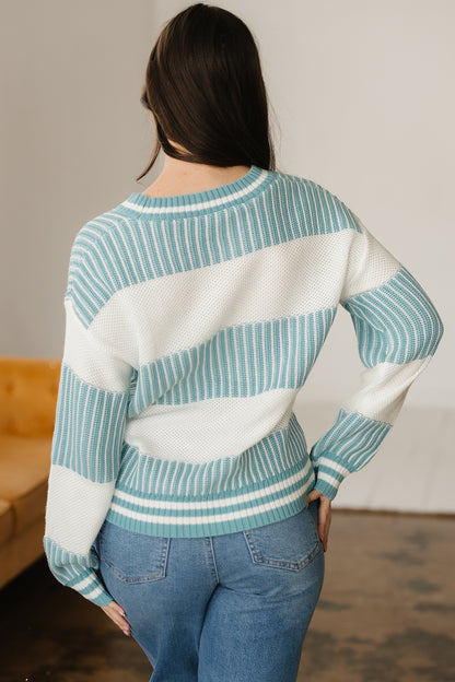 Two Tone Striped Patchwork Drop Shoulder Loose Sweater (Other Colors)
