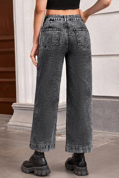Black Chic Patch Pocket Straight Leg Loose Jeans (Extended Sizes)