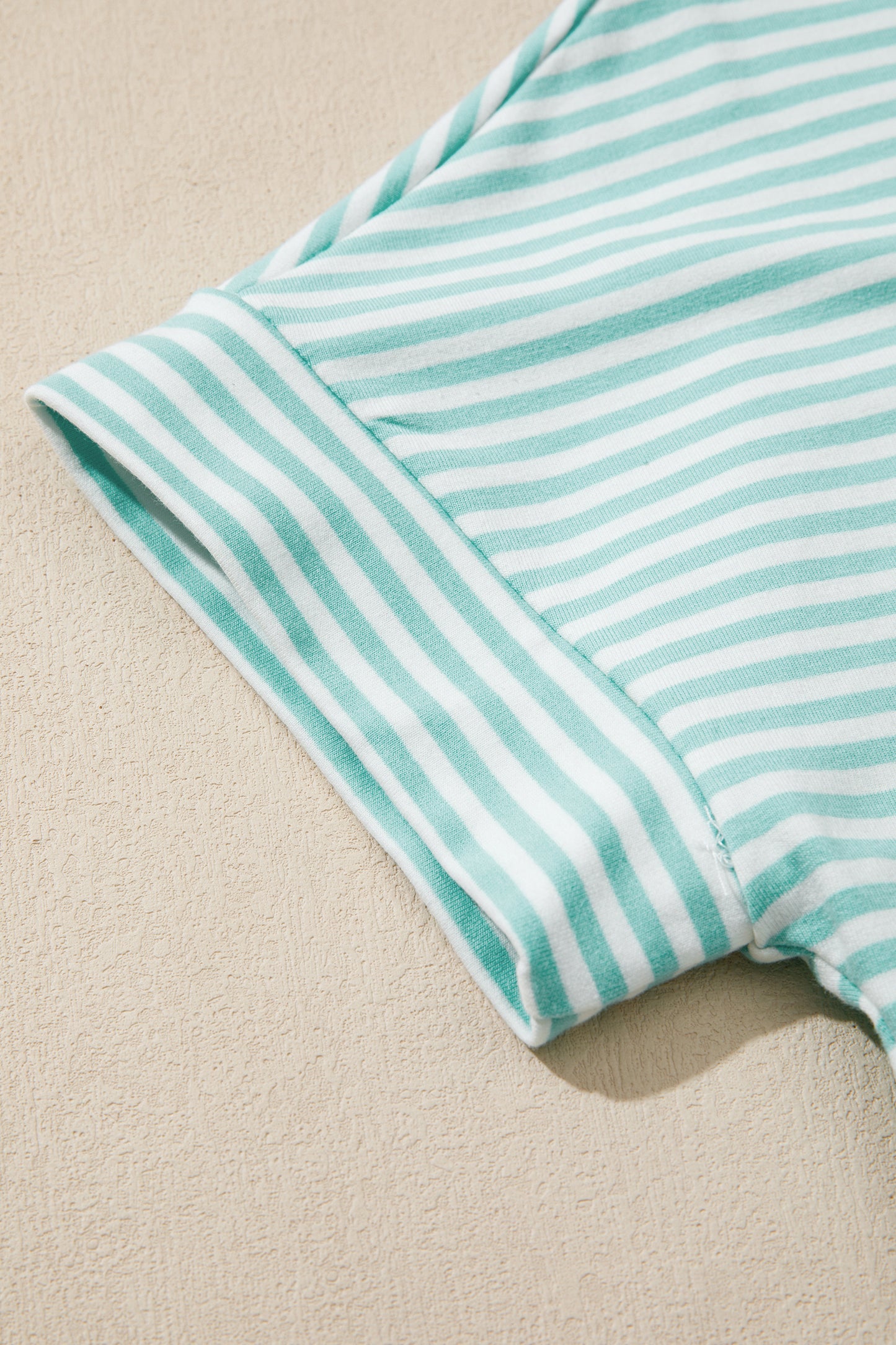 Stripe Cuffed Sleeve Contrast Mock Neck Tee Casual 2pcs Short Set (Other Colors)