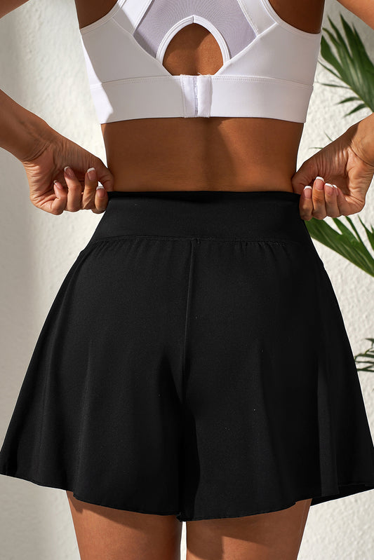Black Solid Color High Waist Wide Leg Swim Bottom (Extended Sizes)