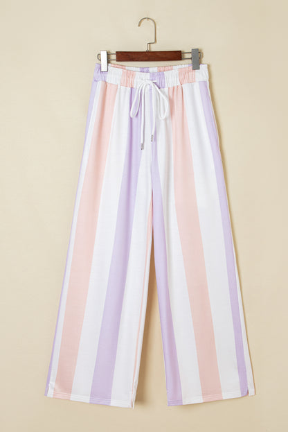 Stripe Multicolored Print Drawstring Loose Pants with Side Pockets
