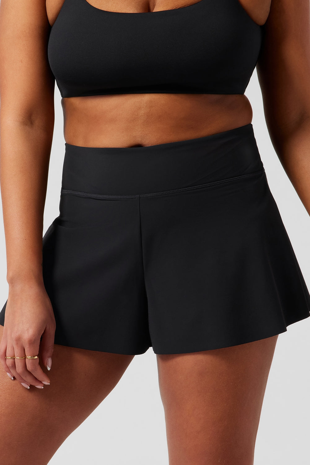 Black Solid Color High Waist Wide Leg Swim Bottom (Extended Sizes)