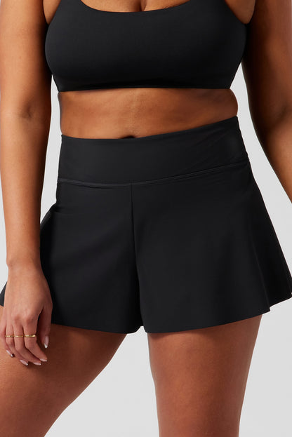 Black Solid Color High Waist Wide Leg Swim Bottom (Extended Sizes)