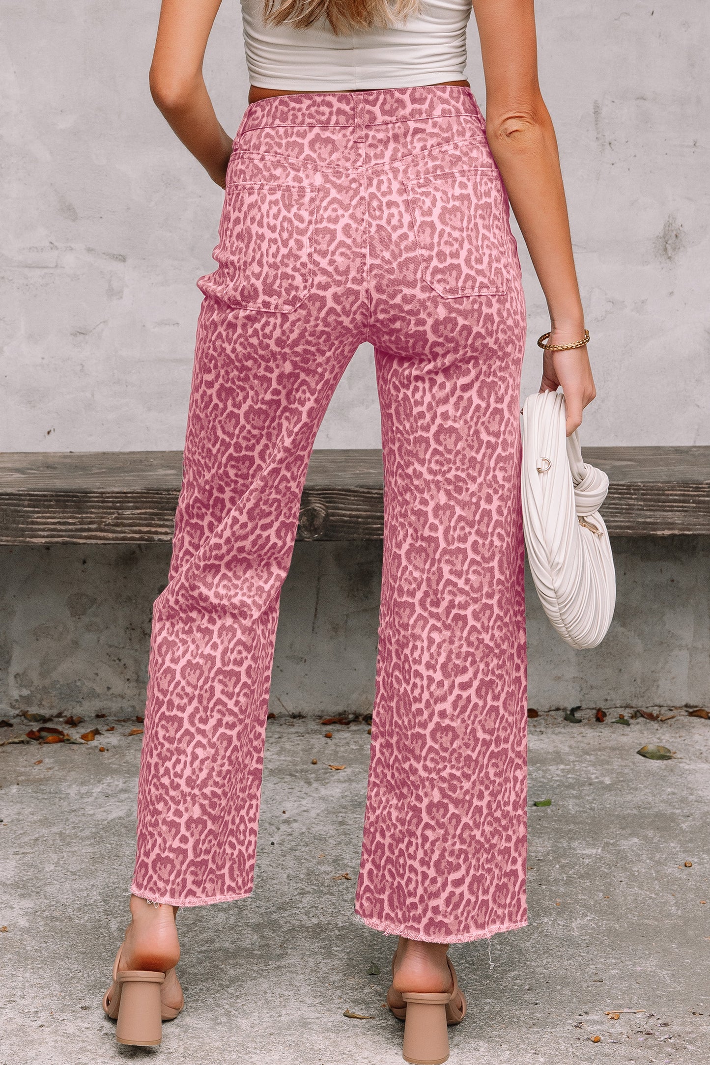 Leopard Frayed Edge Wide Leg High Waist Jeans (Other Colors)