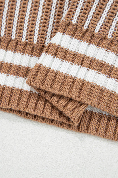 Two Tone Striped Patchwork Drop Shoulder Loose Sweater (Other Colors)