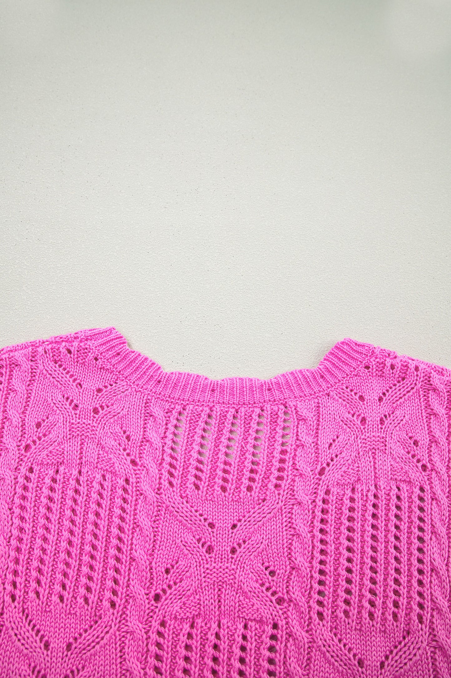 Bonbon Pointelle Knit Patterned Scalloped Trim Short Sleeve Sweater (Other Colors)