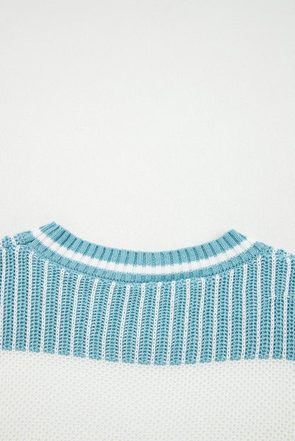 Two Tone Striped Patchwork Drop Shoulder Loose Sweater (Other Colors)