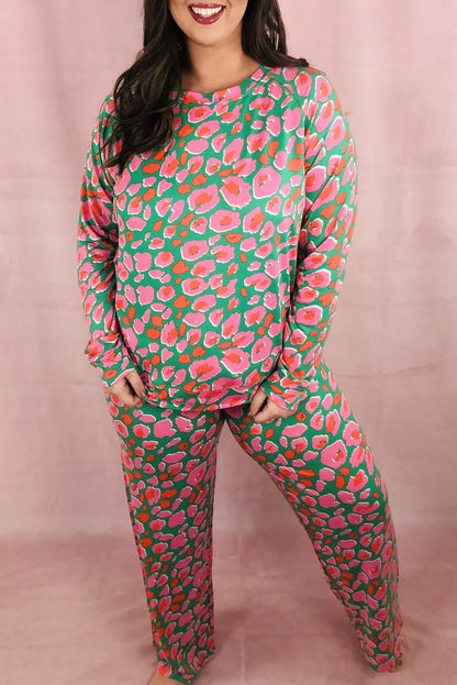 Green Printed Long Sleeve and Pants Lounge Set