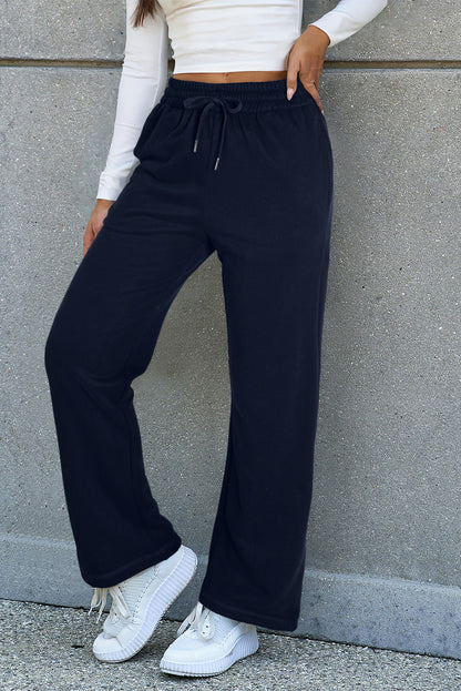 Light Grey Solid Color Fleece Lined Drawstring Waist Casual Pants (Extended Sizes)