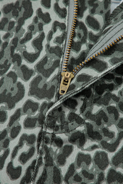 Leopard Frayed Edge Wide Leg High Waist Jeans (Other Colors)
