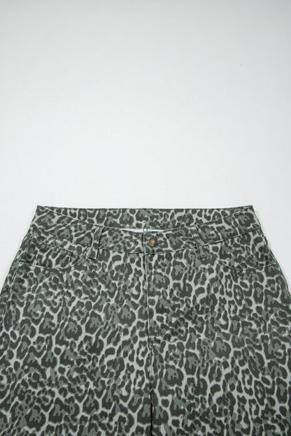 Leopard Frayed Edge Wide Leg High Waist Jeans (Other Colors)