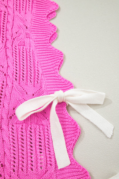 Bonbon Pointelle Knit Patterned Scalloped Trim Short Sleeve Sweater (Other Colors)