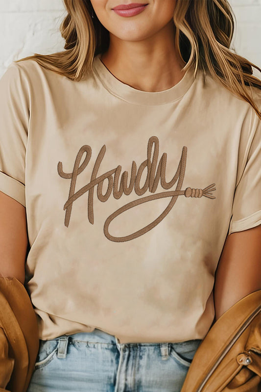 Khaki Howdy Embroidered Graphic Western Tee (Extended Sizes)