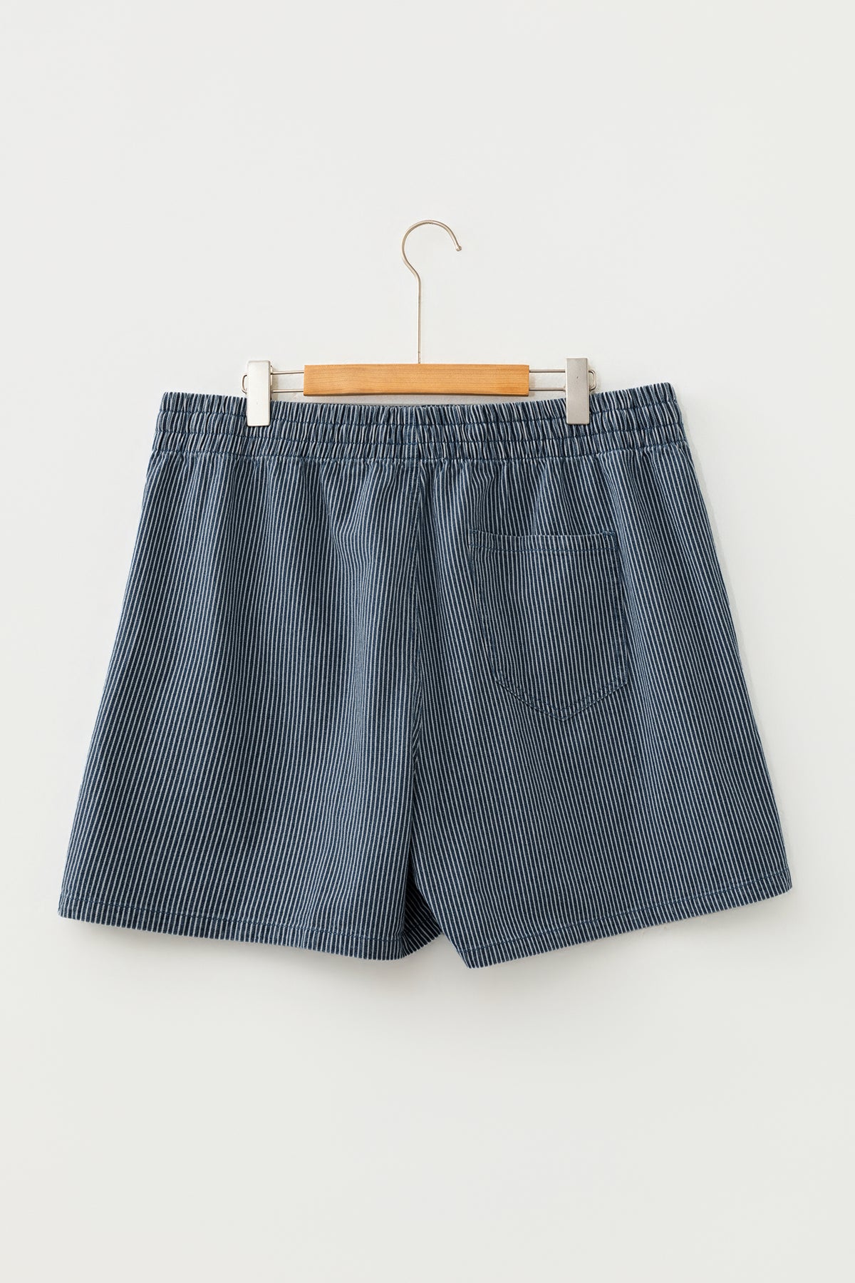 Blue Stripe Contrast Drawstring Elastic Waist Denim Shorts