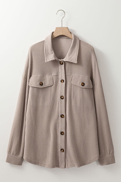 Smoke Gray Solid Corded Drop Shoulder Shacket