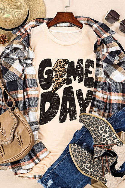 Khaki Game Day Rugby Football Season Leopard Lightning T Shirt (Extended Sizes)