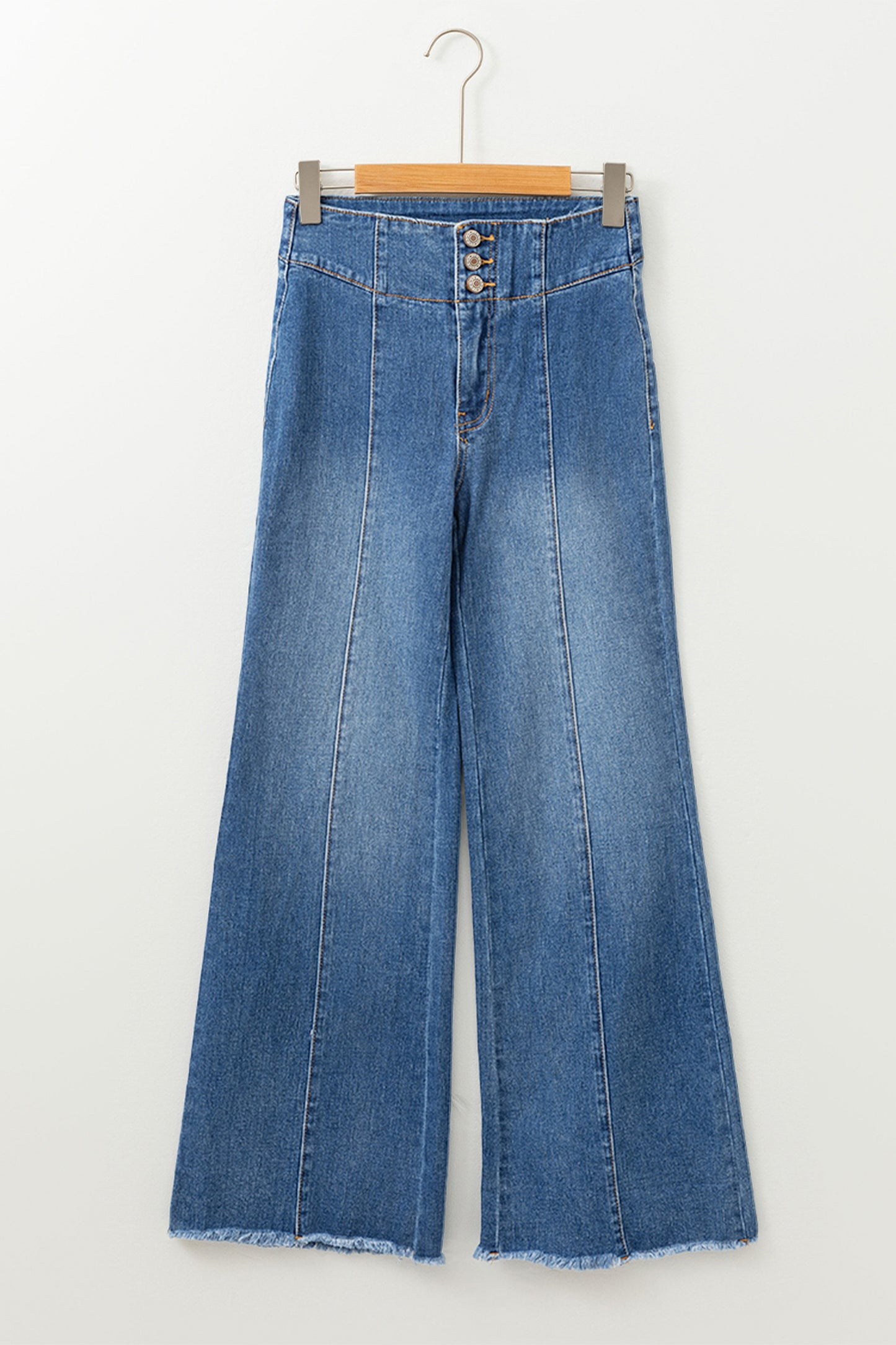 High Waist Button Fly Seamed Raw Hem Flare Jeans (Extended Sizes)