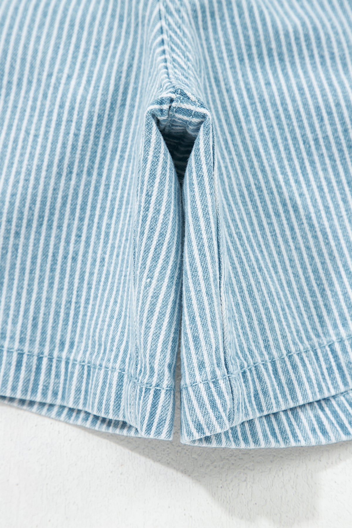 Blue Stripe Contrast Drawstring Elastic Waist Denim Shorts
