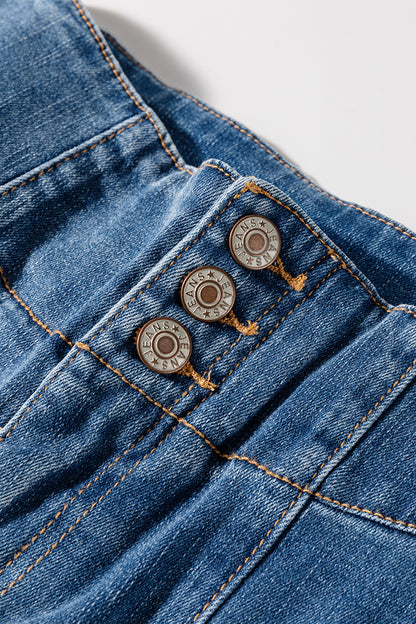 High Waist Button Fly Seamed Raw Hem Flare Jeans (Extended Sizes)