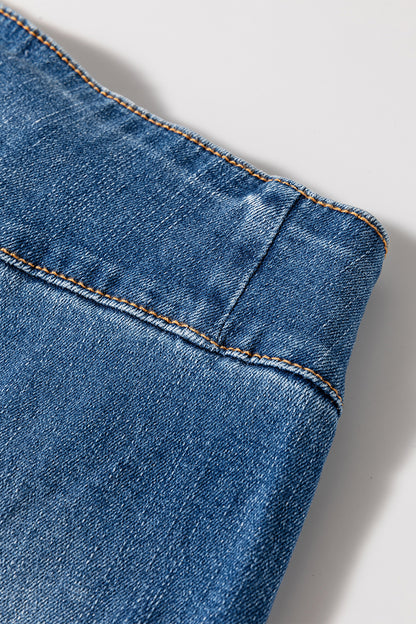 High Waist Button Fly Seamed Raw Hem Flare Jeans (Extended Sizes)