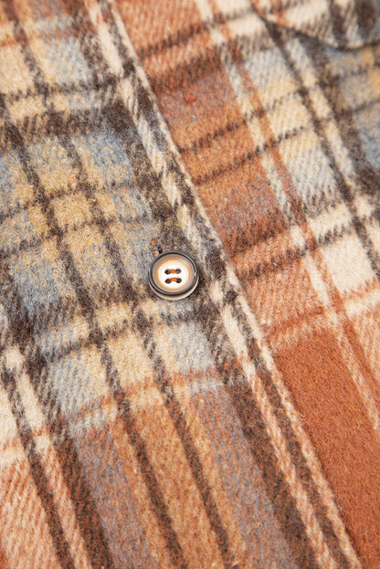 Brown Plaid Print Flap Pocket Buttoned Shacket