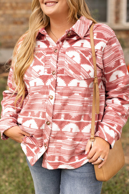 Pink Aztec Print Chest Pocket Shacket