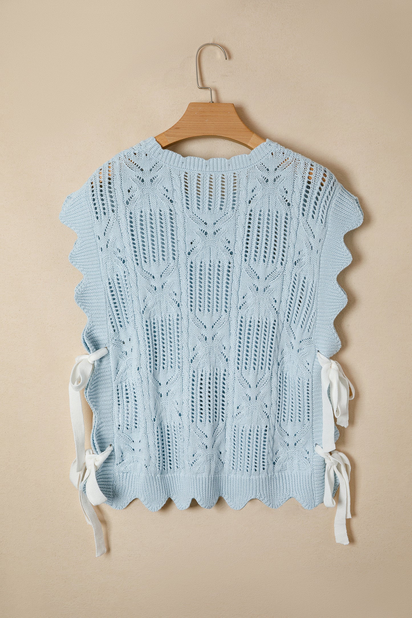 Bonbon Pointelle Knit Patterned Scalloped Trim Short Sleeve Sweater (Other Colors)