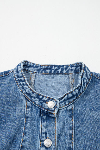 Myosotis Western Belt Button Down Sleeveless Denim Short Dress
