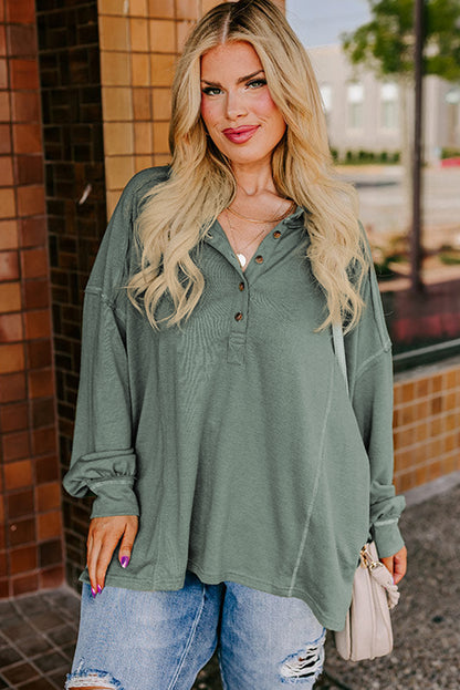 Seagrass Exposed Seam Drop Shoulder Henley Top