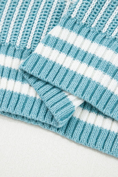 Two Tone Striped Patchwork Drop Shoulder Loose Sweater (Other Colors)
