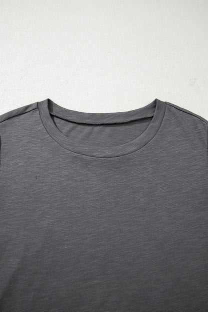Dark Grey Double Ruffled Short Sleeve Top