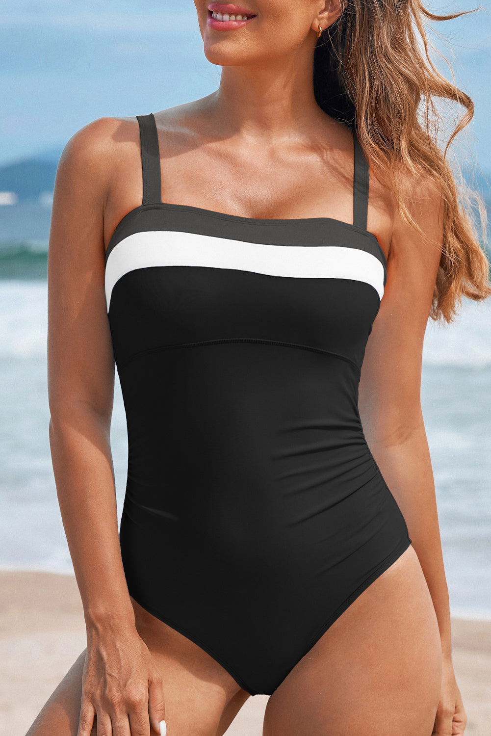 Color Block Detail Adjustable Straps One Piece Swimsuit (Other Colors)